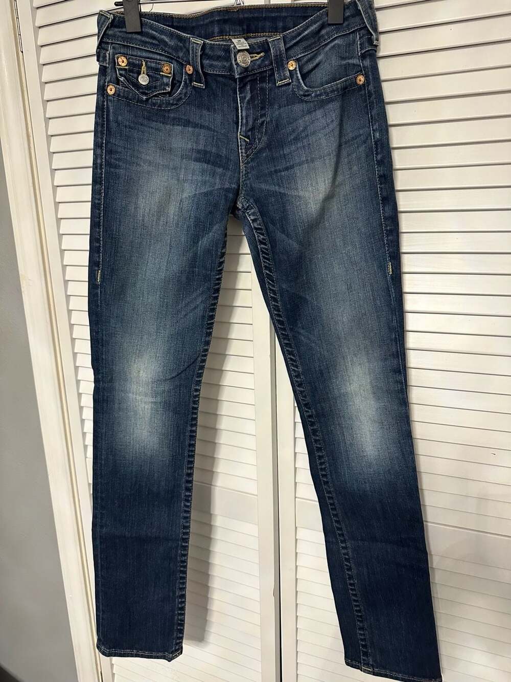 VINTAGE True Religion Slim Straight Jeans Women 28 Dark Wash Y2K 00s EUC